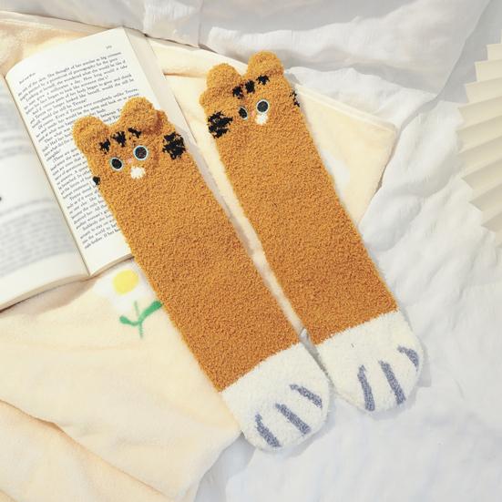 Fuzzy Sleep Socks Warm Cute Cat Plush Socks Stretchy Breathable Winter Indoor Socks