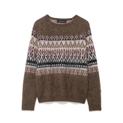 European Autumn/Winter Women's Casual Color-Washed Jacquard Knit Pullover Sweater