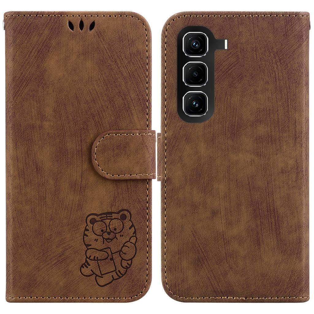 For Infinix Hot 50 Pro 4G Wallet Case Tiger Imprint Leather Shockproof Phone Cover with Wrist Strap