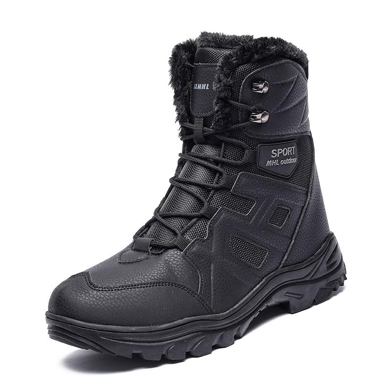 Men's Winter High Top Snow Boots - Large Size, Warm Cotton, Thick Wool Lining
