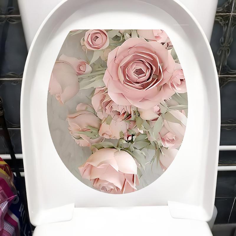 Rose Pattern Toilet Seat Decal Waterproof Self-Adhesive No Trace Creative Sticker for Bathroom Aesthetic Decor
