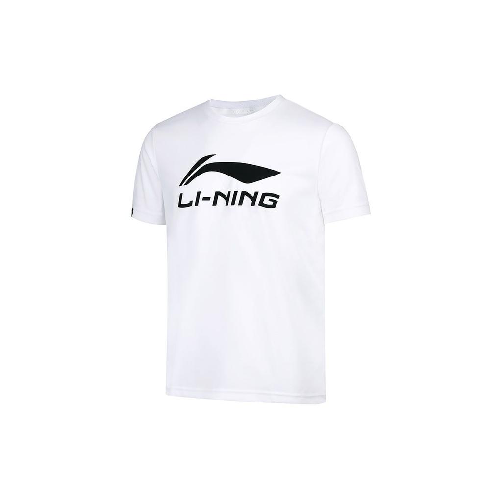 Li-Ning Large Logo Print Quick-Dry Short Sleeve T-Shirt Men Tops White AHSR789-1