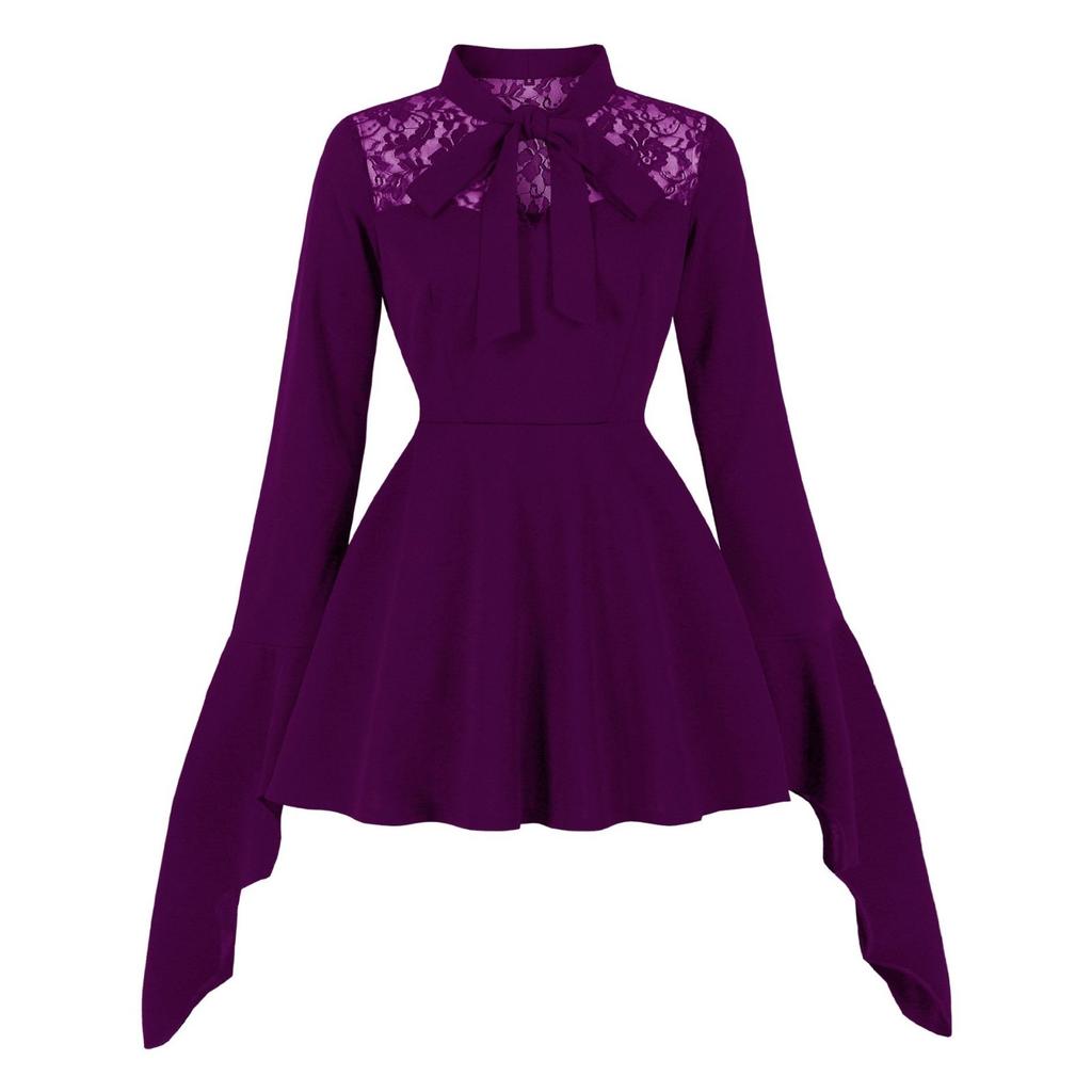 Women's Clothing, Heavy Embroidery, Lace Patchwork, Bow, Bat-sleeve Dress, Performance Costume