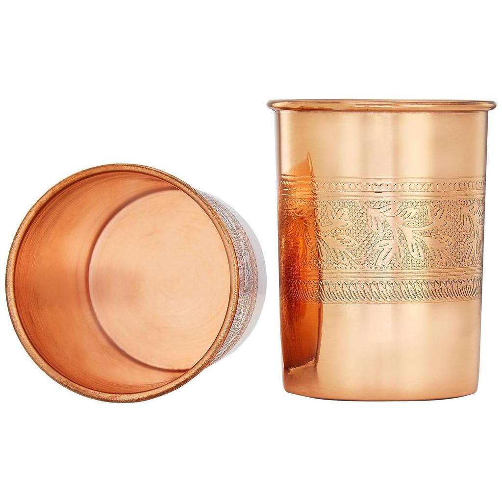Embossed Copper Jug with 2 Copper Embossed Glasses| Copper