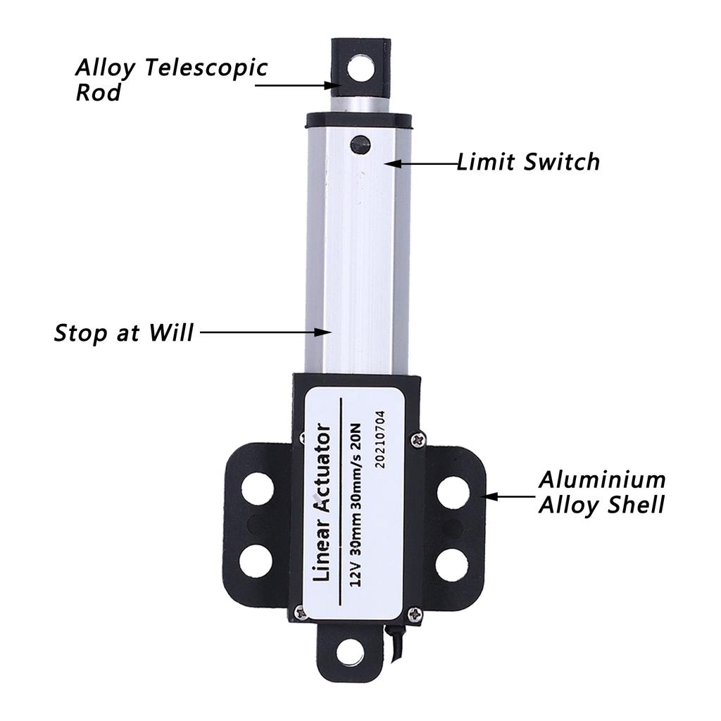 Linear Actuator 12V 30mm Stroke Low Noise Short Circuit T Type Screw Electric Linear Motion Actuator