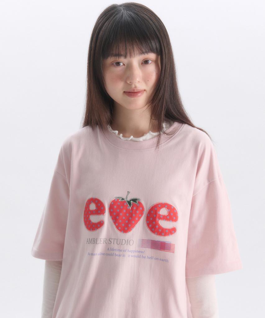 AMBLER Strawberry Applique Embroidery Short Sleeve T-Shirt As1308 (Pink)