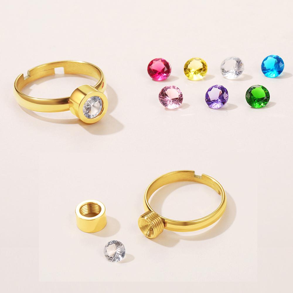 Stainless Steel Round Stone Rings Cuff for Woman Man Adjustable DIY 7pcs Stones Changable Unisex BFF Lover Couple Jewelry