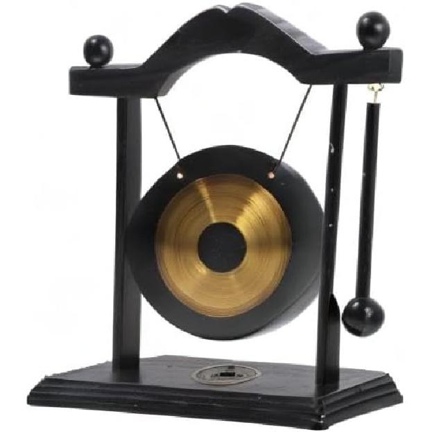 HOMSFOU 1 Set Gong with Stand and Mallet Feng Shui Brass Gong Chinese Gong Desktop Vintage Chimes Asian Gong Bell Chinese Traditional Desk Bell