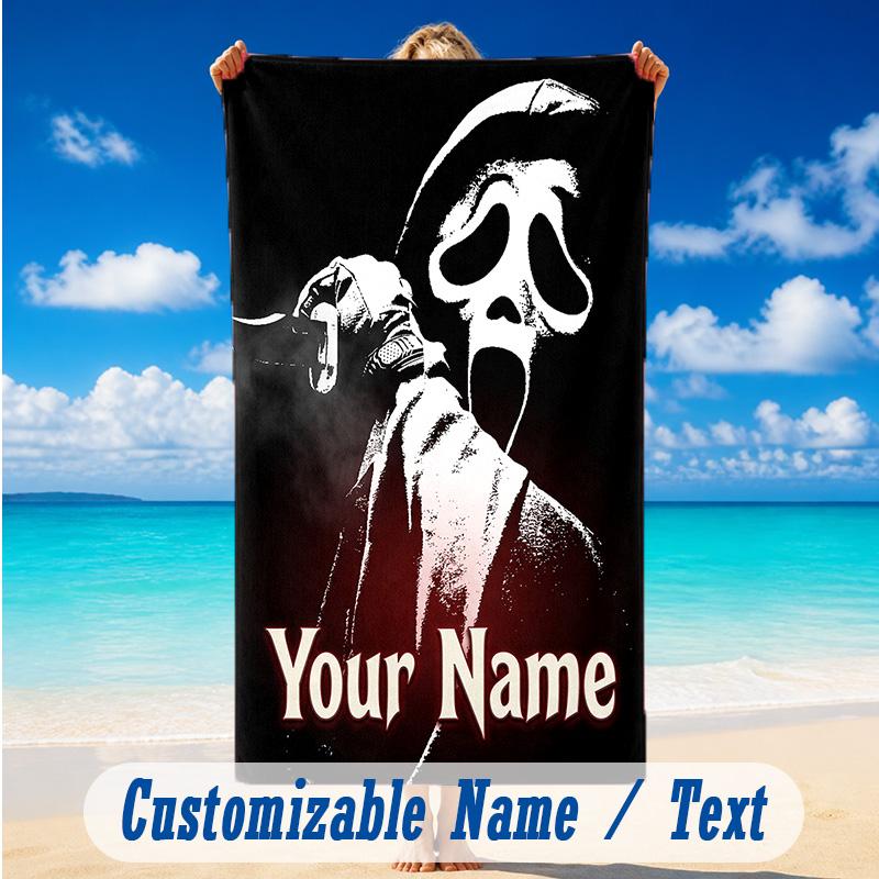 Beach Towel Custom Name Text, Quick Dry Large Towel For Beach HomeScream Ghostface