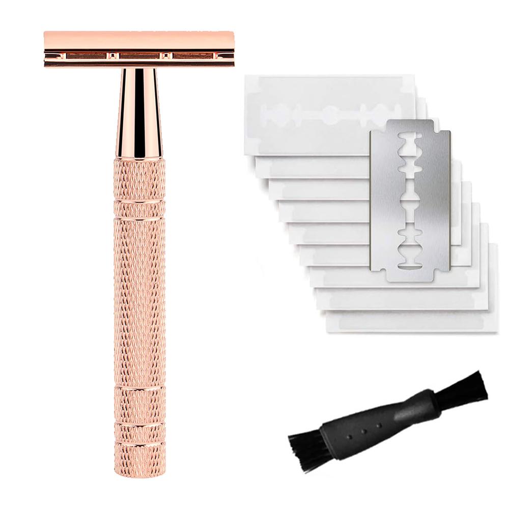 

Double Edge Safety Razor for Women, with 10 pcs Safety Razor Blades Single Blade Razor Reusable Travel Essentials Women Razor рожевий колір золота