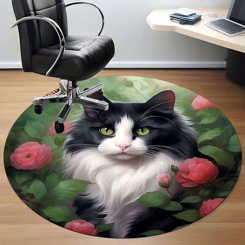 1pc Cat Roses Butterfly Chair Carpet for Office, Non-slip, Soft and Durable Office Rug for Decoration, Perfect for Office yy251229111