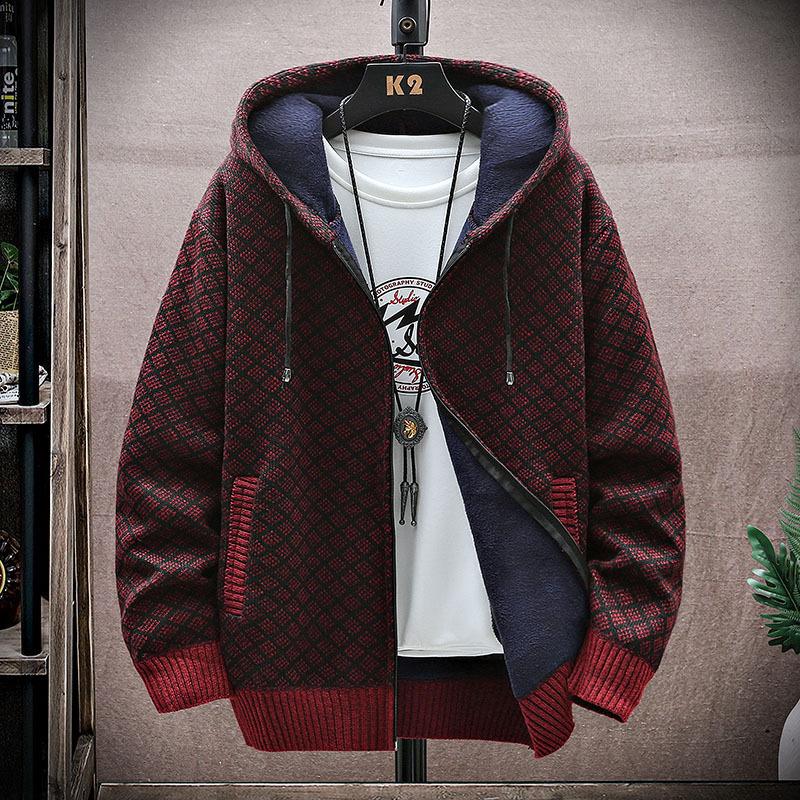 Good Quality Autumn and Winter New Men's Casual Hooded Sweater Jacket Versatile Velvet Thickened Jacket