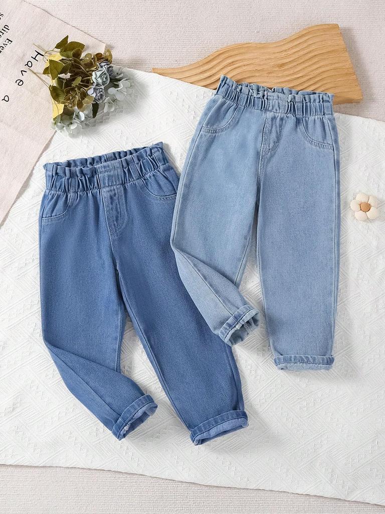 Girl jeans, fresh, casual, versatile, tulip waist children's jeans 2-piece set