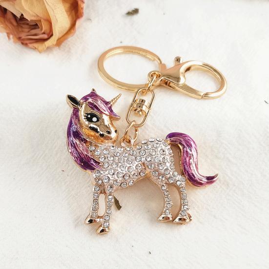 Horse Keychain Colorful Sparkling Rhinestones Horse Charm Key Chain Bags Backpacks Cars Good Luck Mascot