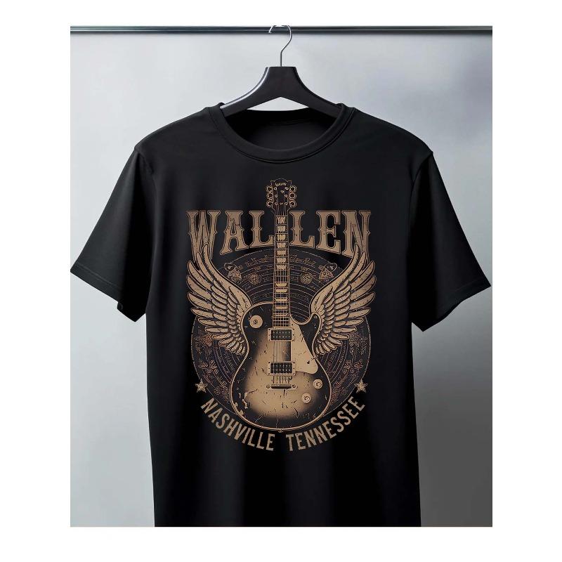 European sizes Men s Black T-Shirt - Vintage Guitar Nashville Style S чёрный