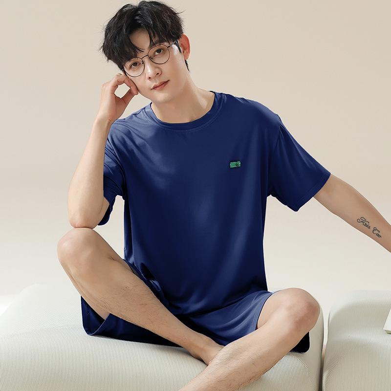 

Мужской пижамный комплект из модала с коротким рукавом - Легкая летняя домашняя одежда, Свободный крой, Большой размер 200 цзиней L (100-125 jin)