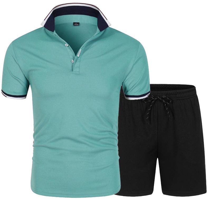 Men's Summer Short Sleeve Polo Shirt & Shorts Set - Fashion Lapel Color Contrast Casual Sportswear