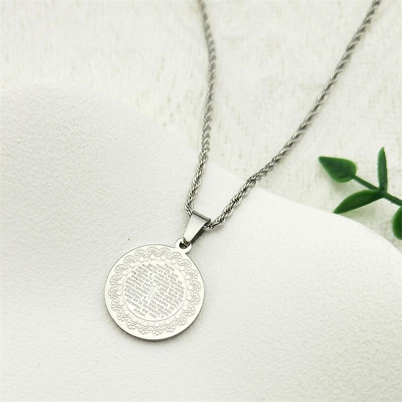 Bible Prayer Scripture Cross Medal Pendant Necklace for Women Men Stainless Steel Gold Color Catholic Chain Jewelry NZZZ823S02