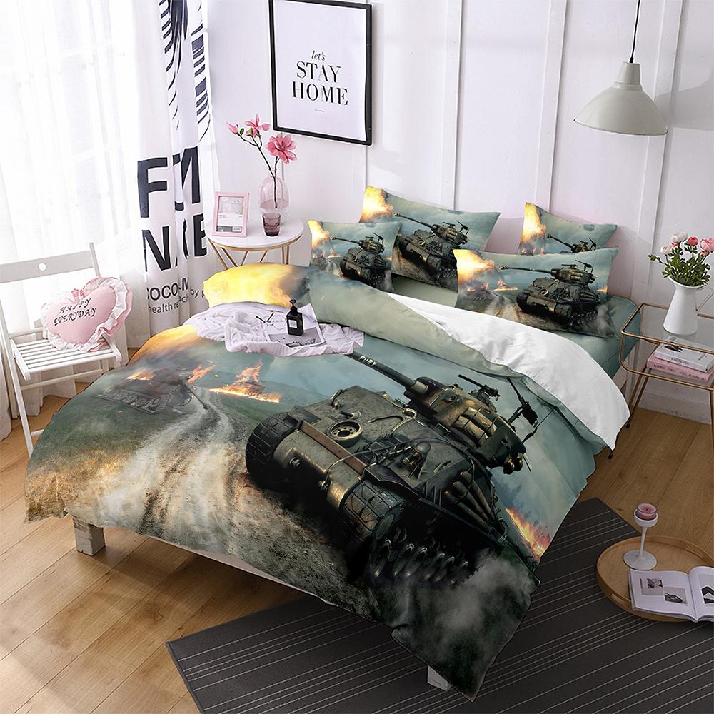 Tank King Queen Duvet Cover Camouflage Military Tank Bedding Set for Teens Adults Weapons of War 2/3pcs Polyester Quilt Cover