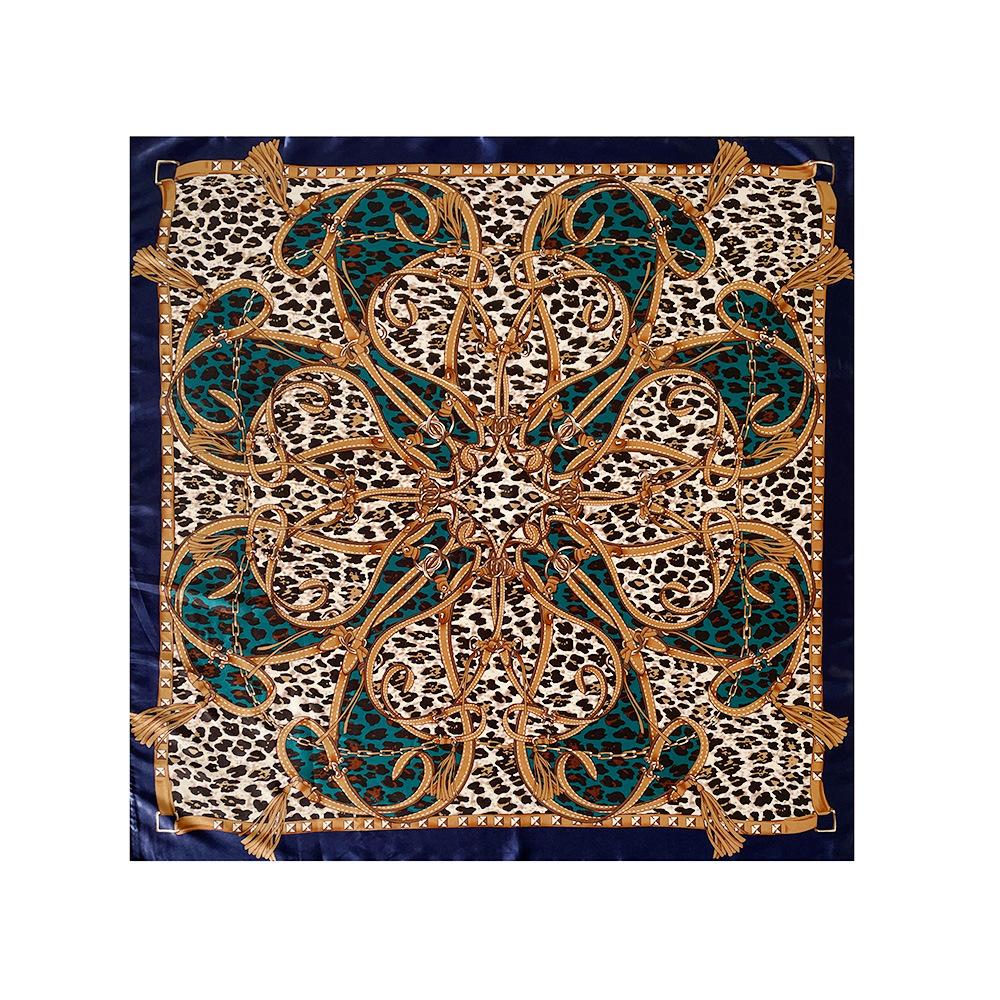 90cm Faux Silk Satin Square Scarf – Leopard Print Silk Scarf for Women, New Style Headscarf and Shawl