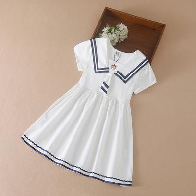 Girls Dress Turn-down Collar Dresses 5-12 Years School Student Uniform Children Clothing 2024 Summer Kids Dress