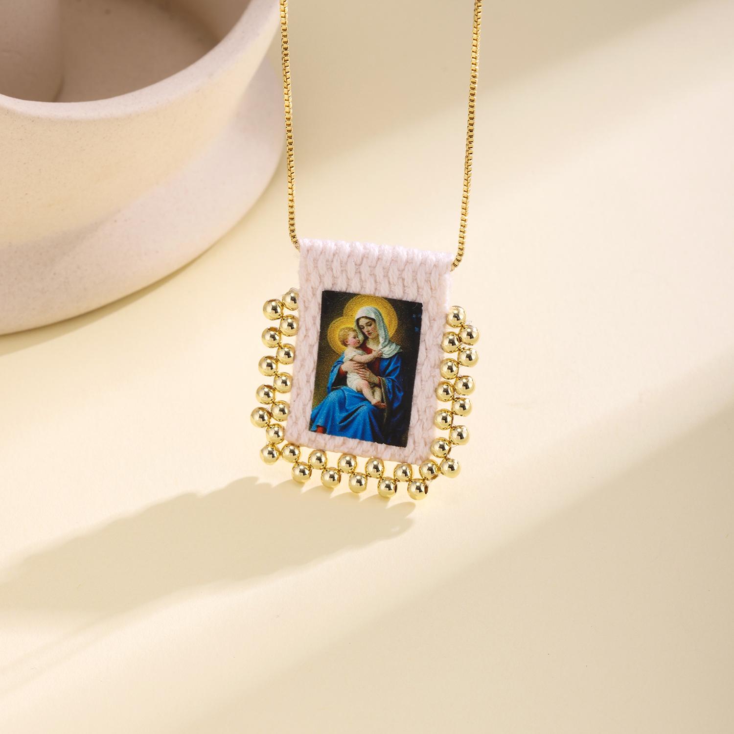 

Nidin New Retro Religious Necklace Beaded Chain Link Virgin Mary & Jesus Sacred Heart Pendant For Women Men Prayer Jewelry Gifts
