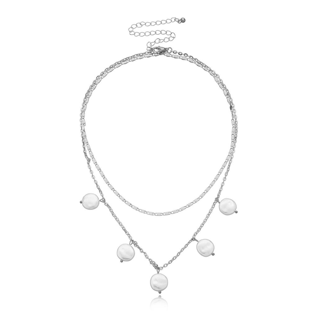 Fashion Round Cake Pearl Pendant Necklace Women, Temperament Simple Chain Multi-layer Item Decoration