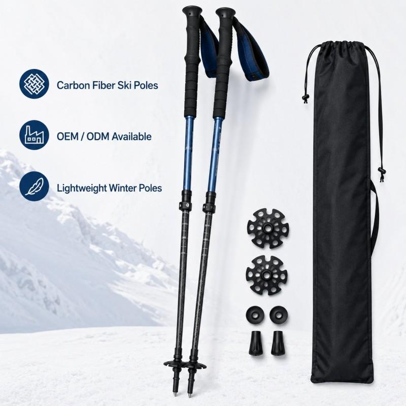 Zeroring Ski Touring Pole Set Aluminum Carbon Adjustable Snow Poles With Extra Baskets and Carry Bag