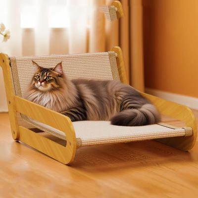 Sisal Cat Scratching Post Bed Multifunctional Wooden Cat Scratching Couch Furniture Protector for Kitten Rest Play Sleeping