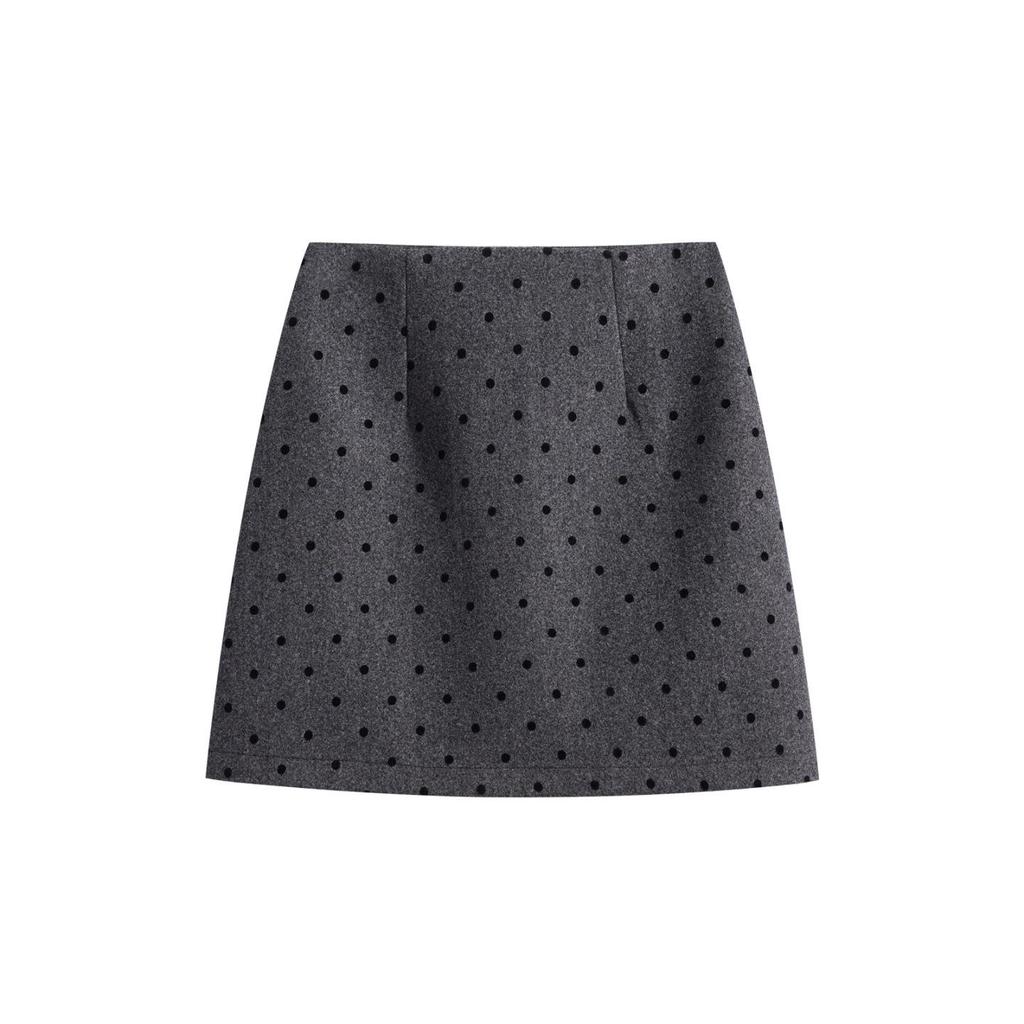 Gray Polka Dot High-Waist Wool A-line Mini Skirt for Women, Slightly Plus-Size MM, Spring/Autumn Style, Thickened Bodycon.