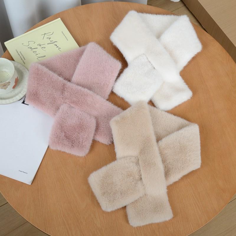 Damen Schal aus Kunstmink-Fleece, Winter, Dick, Warm, Wickeltuch, Überkreuzt, Stylischer Nackenschutz, Unifarben