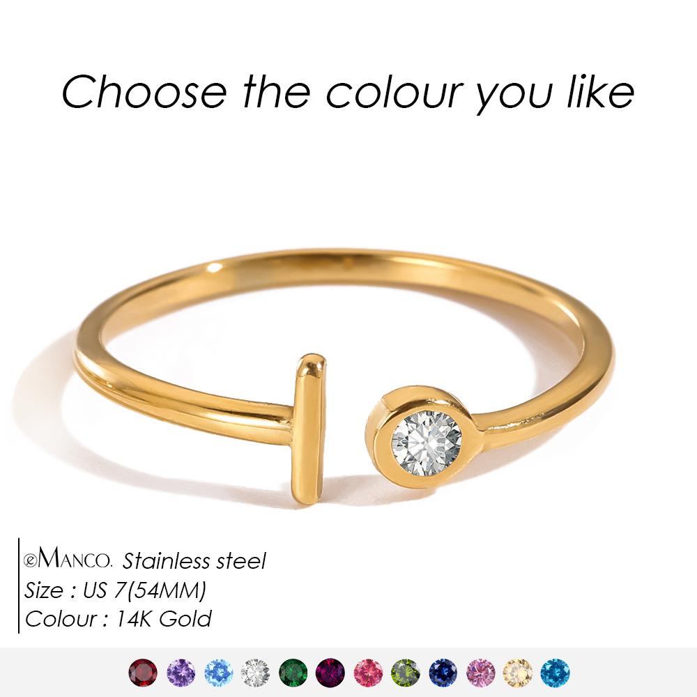 EMANCO Birthstone Initial Custom Ring Open End Ring Stainless Steel Name Custom Jewelry Women's Ring