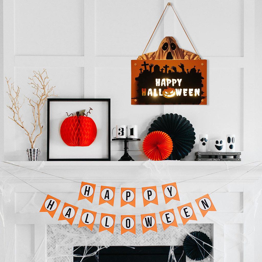 Halloween Wooden House Sign Pendant With Led Lights Wall Crafts Decoration For Gardens Terraces Porches
