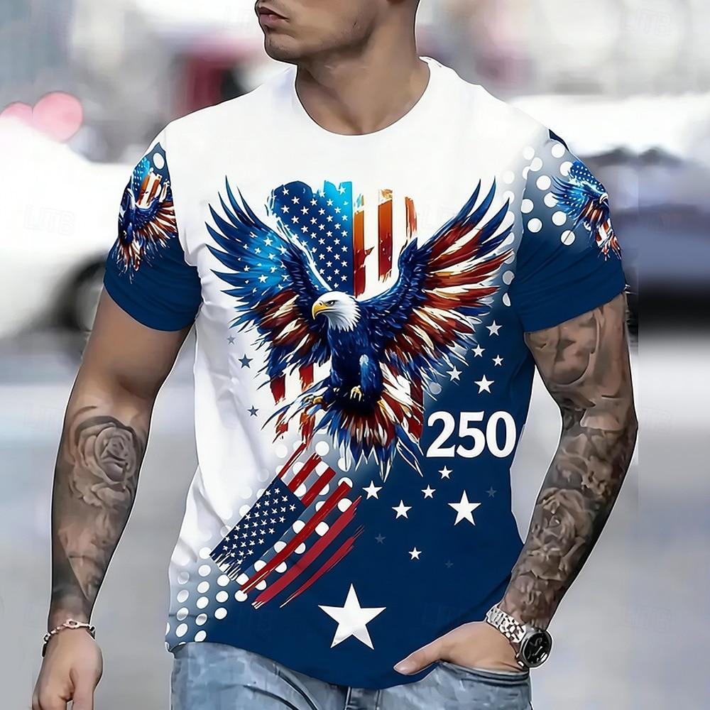 America's 250th Anniversary Men's American US Flag Eagle T Shirt Short Sleeve T Shirt 3D Print Crew Neck Shirt Daily Military Daily Street