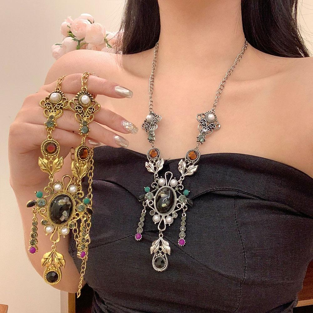 Bohemia Ethnic Tassel Necklace Pearl Rhinestone Necklace Women Ethnic Style Forehead Chain  Girls