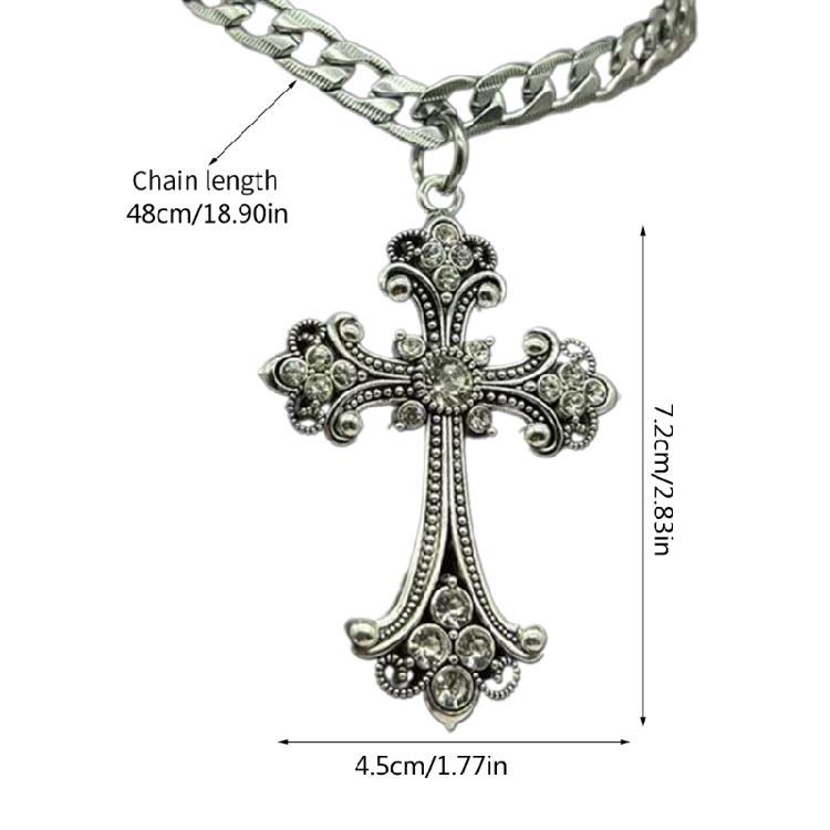 Cross Necklace Silver Color With Crystals Gothic Crucifix Symbol Unisex Jewelry