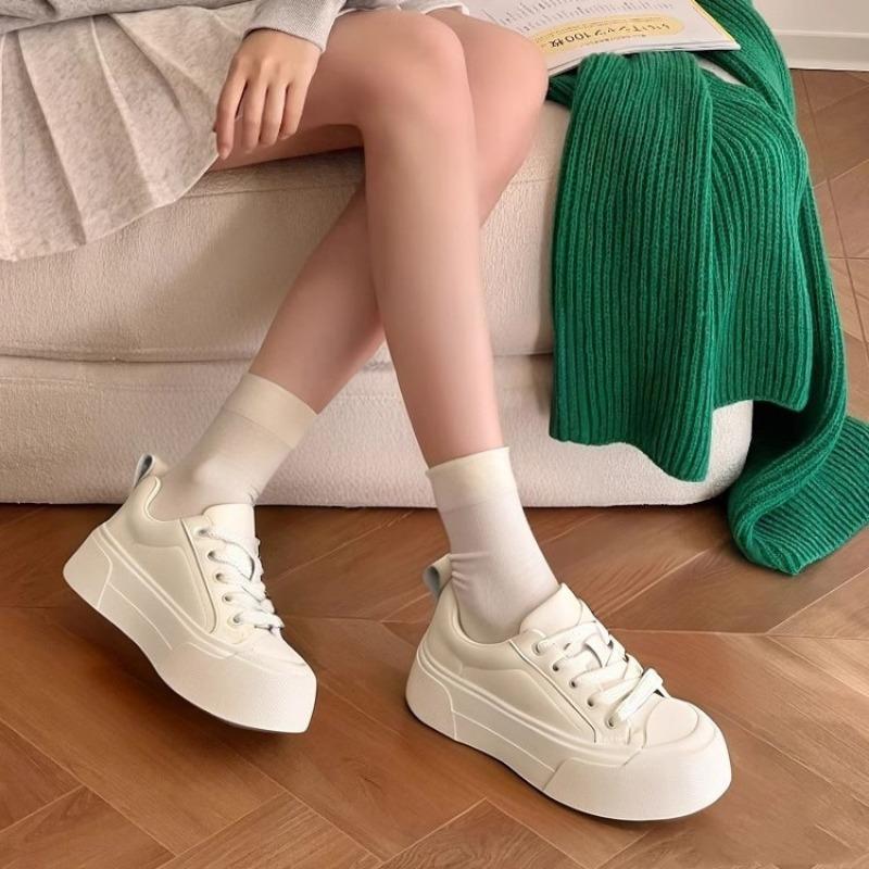Campus Style Spring New Versatile Thick-soled Trendy Casual Women's Shoes Fashion Shallow Mouth Lace-up White Shoes Trendy