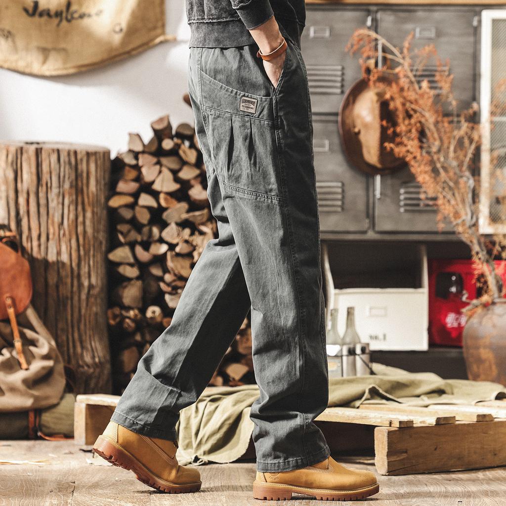 American retro lumberjack pants men's new trendy brand washed straight pants spring loose casual trousers