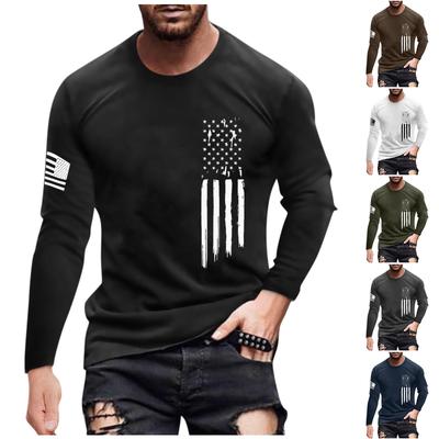 Herr Höst Topp med Flaggtryck Långärmad T-shirt Herr Casual Rundhalsad Långärmad T-shirt