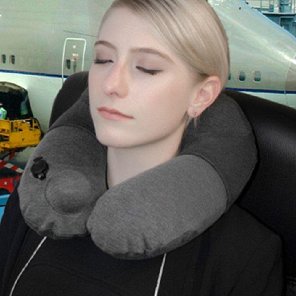 Foldable Press Type Inflatable Travel Pillow Washable Lightweight Double Hump Neck Pillow With Storage Bag Detachable