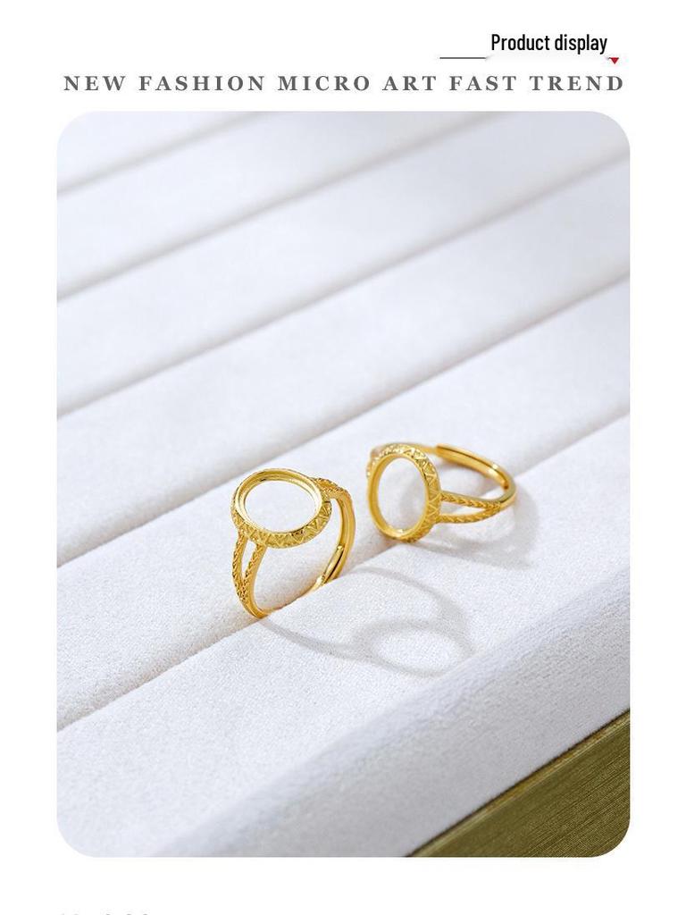 S925 Sterling Silver Gold-Plated Adjustable Oval Ring - Handmade Exquisite Fashion, 8x10 Open Setting, Light Luxury Design