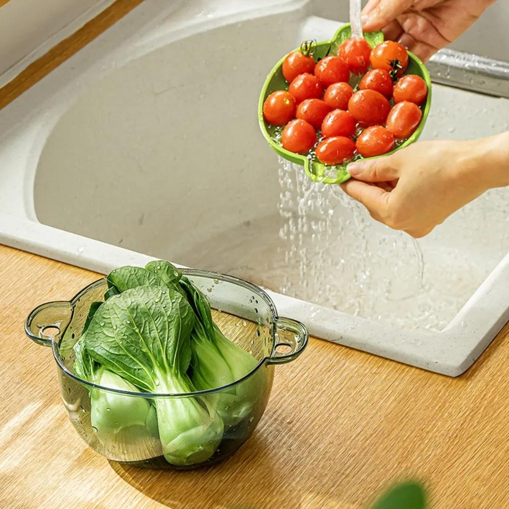Kitchen Drain Basket Household Washing Basket Filter Basket Fruit Plastic Double Wash Fruit Tray Plastic Washing Vegetables