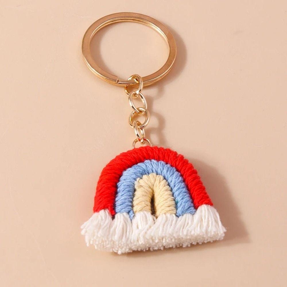 Pretty Three Color Rainbow Key Chain Fashion Knitted Rainbow Keychain  Girl