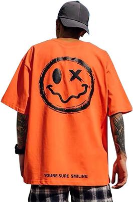 Airby Short Sleeve with Smile Back Short Stand American Casual Light Casual Farm Loose Back Men's T-Shirt Print, Casual, Stylish, Length, Collar,