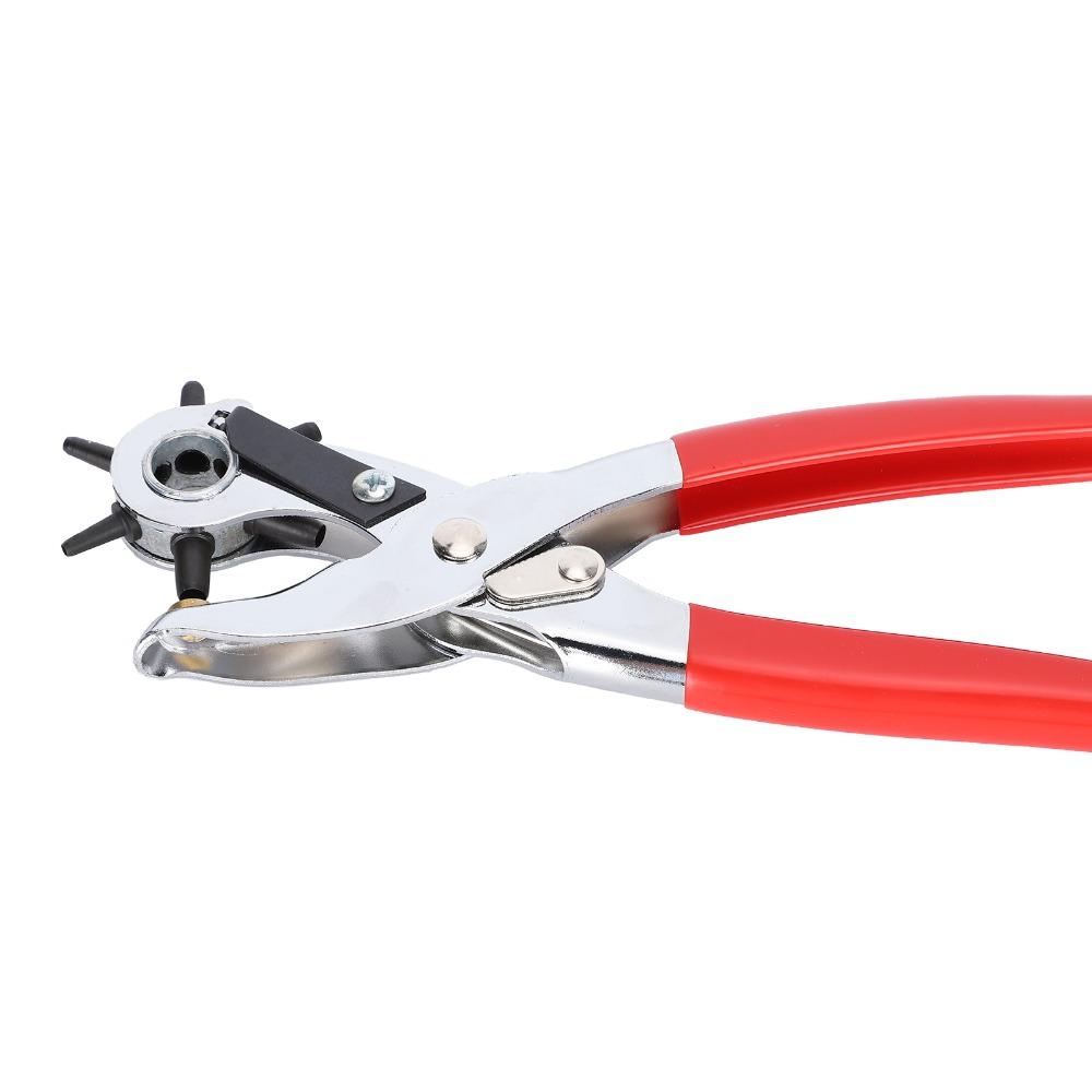 Red Handles Belt Hole Punch Plier Double-Leverage Mechanism Adjustable Rotary Leather Punching Machine
