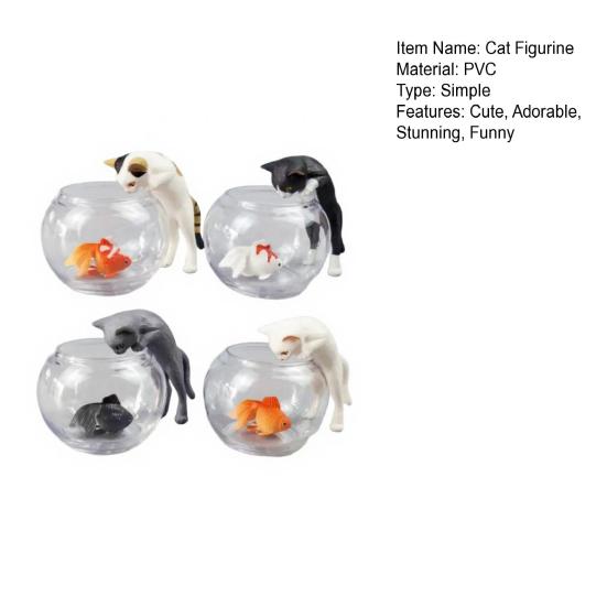 4 Pcs Cute Cat And Goldfish In Fish Tank Figurine Small Aquarium Animal Ornament