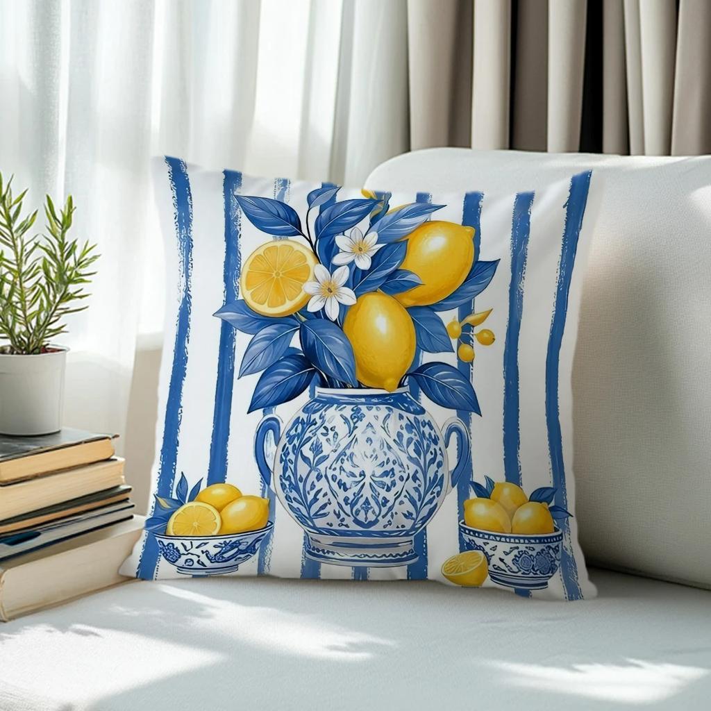 1pcs/4pcs Blue Summer Lemon Cushions Pillowcase Polyester Cushion Cover Throw Pillow Pillowcover Home Car Sofa Decor