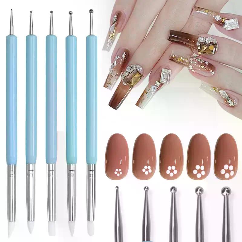 1/10/15 Pcs/Set Dual Ended Rhinestone Nail Art Silicone Pen Sculpture Pen/3D Flower Carving/Dotting Nail Tool Manicure Brush