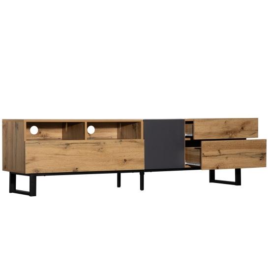 Television Stand Color Blocking TV Cabinet with Drawers Open Shelves Solid Console Wooden Legs Living Room Furniture Table