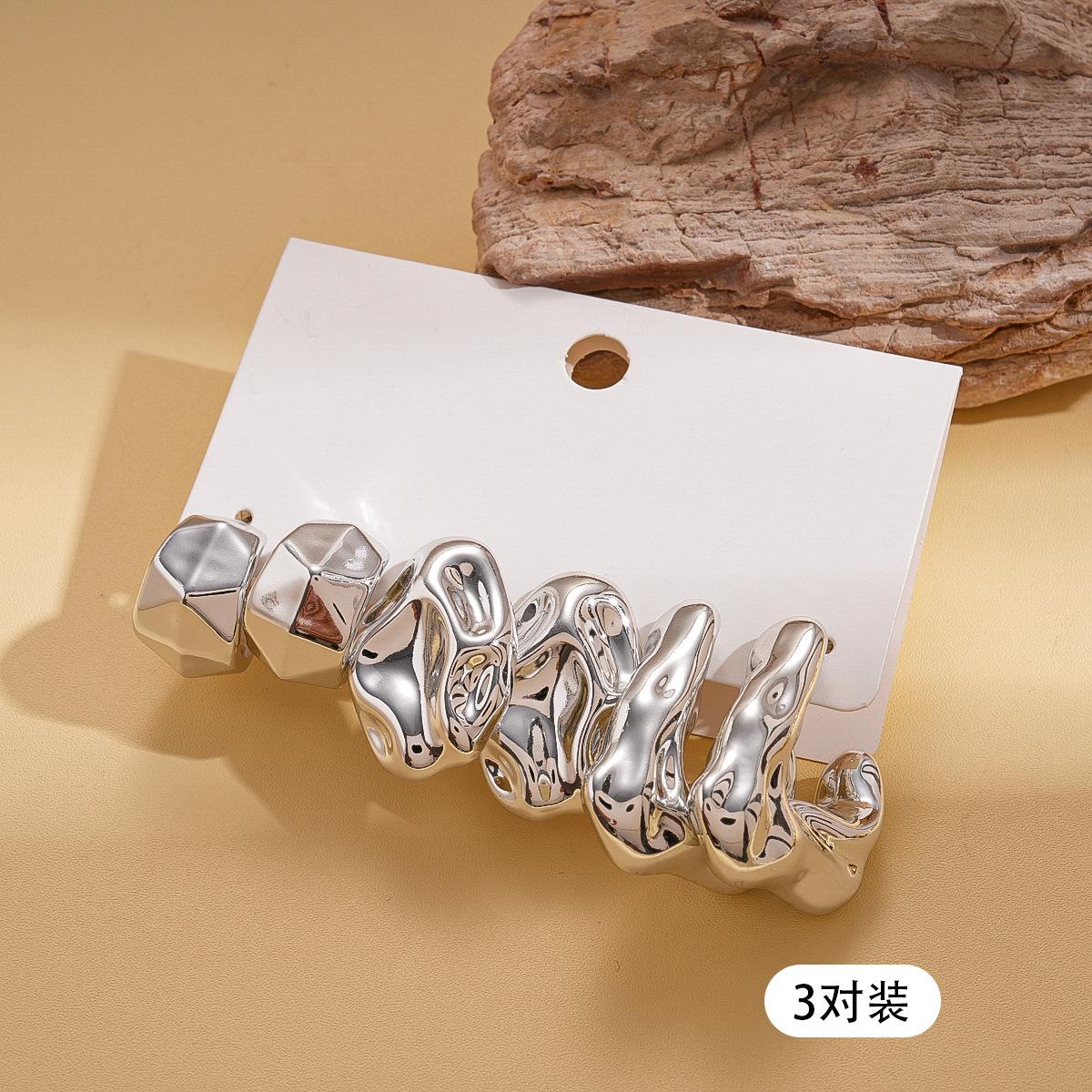 

Six-piece geometric irregular pleated steel needle stud earrings, environmentally friendly earrings